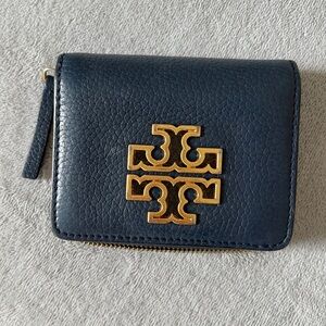 Tory Burch Britten Mini Zip Leather Wallet - Navy Blue